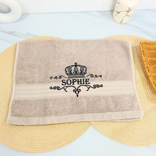 Personalised Embroidered Bath Towel with Crown Design C