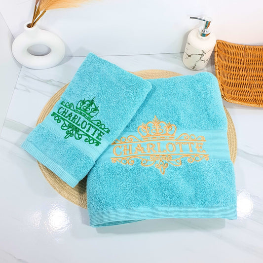 Personalised Embroidered Bath Towel with Crown Design B