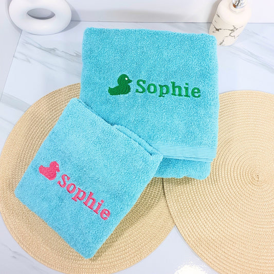 Personalised Embroidered Bath Towel for Kids - Duck
