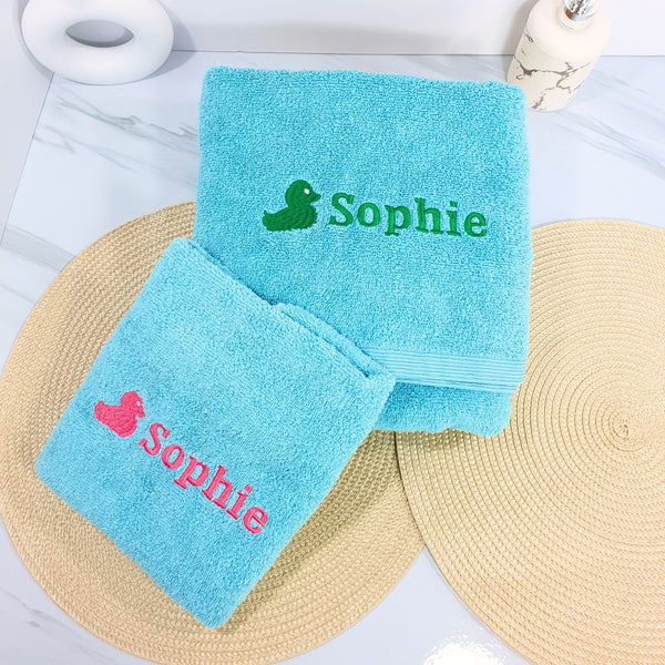 Personalised Embroidered Bath Towel for Kids - Duck