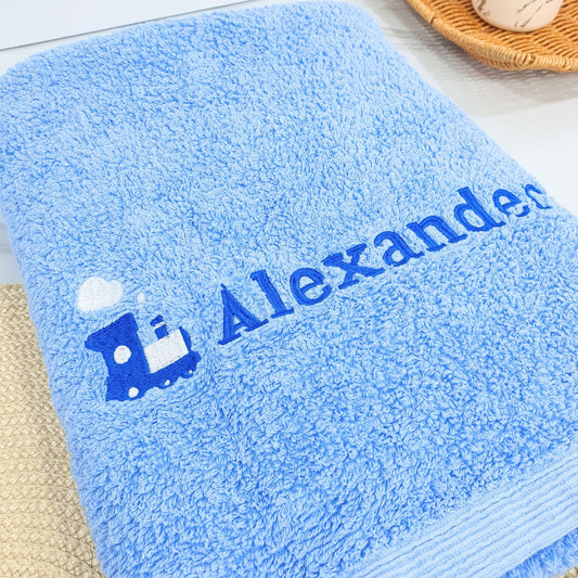 Personalised Embroidered Bath Towel for Kids - Train