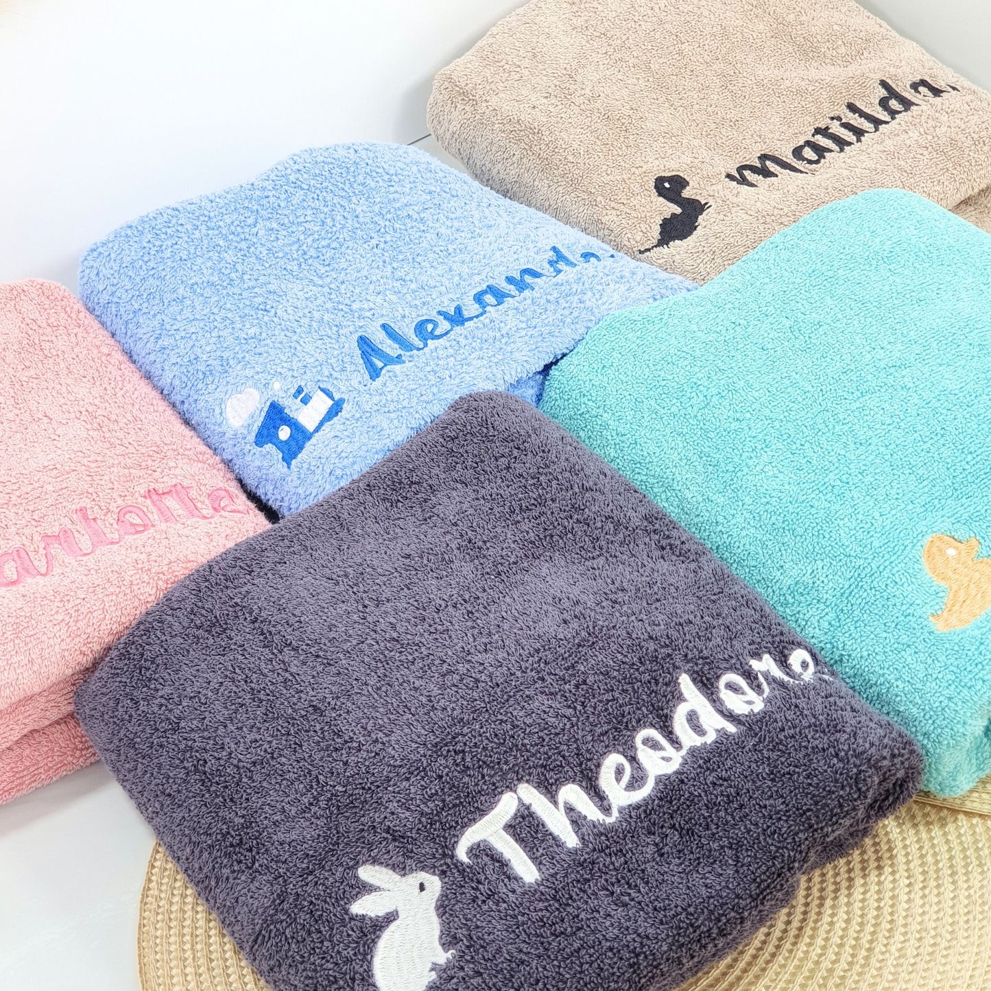 Personalised Embroidered Bath Towel for Kids - Train