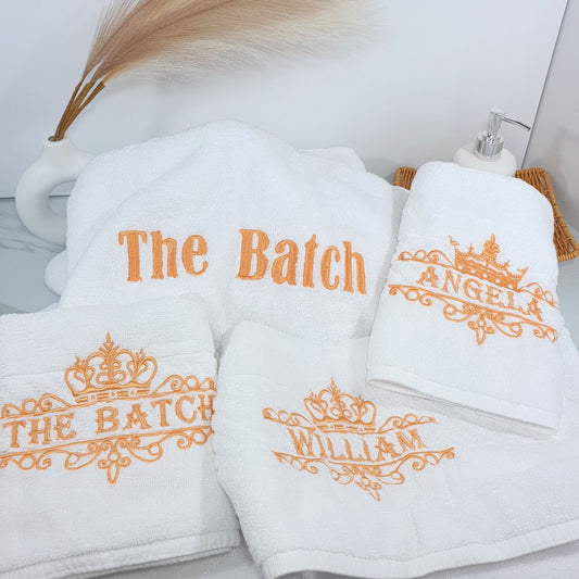 Personalised Towel Set Embroidered Name - Crown Design