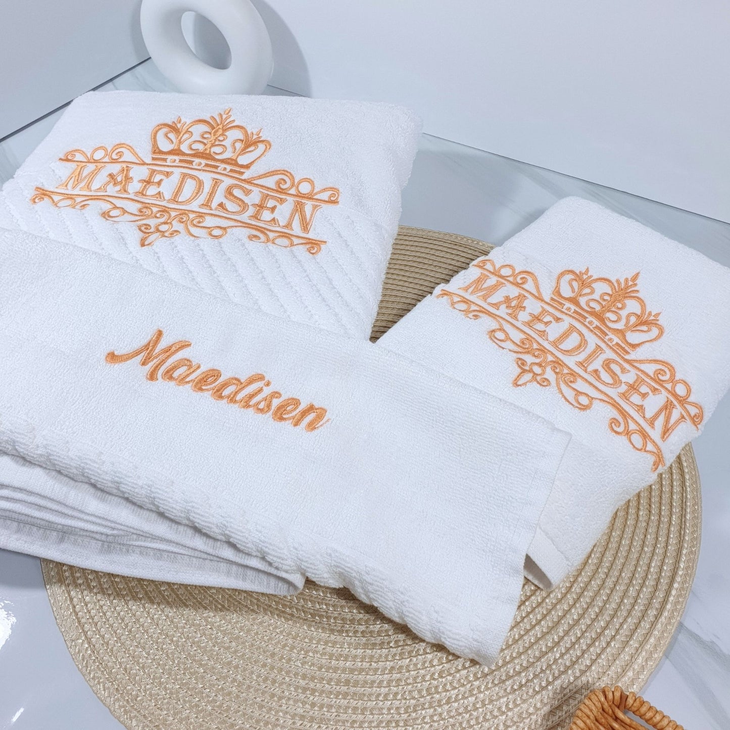 Personalised Towel Set Embroidered Name - Crown Design