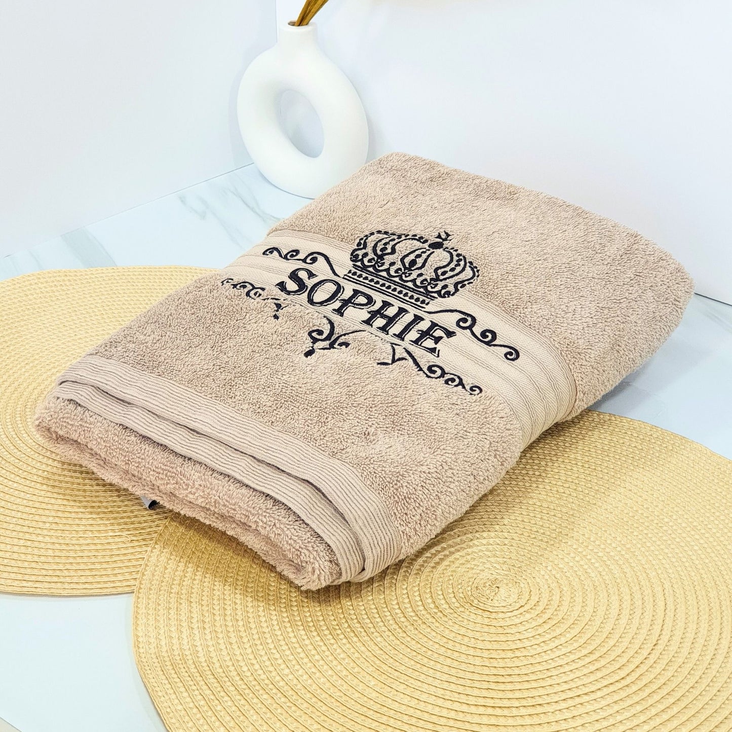 Personalised Embroidered Bath Towel with Crown Design C