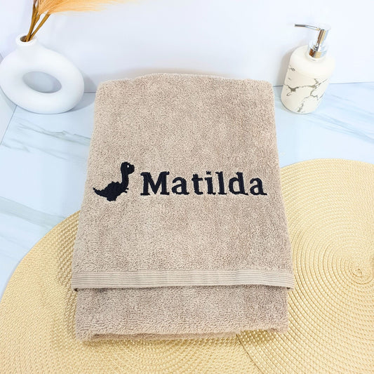 Personalised Embroidered Bath Towel for Kids - Dino