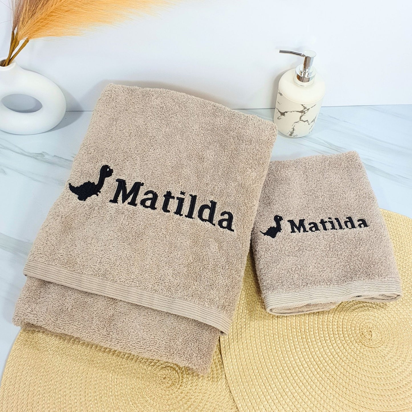 Personalised Embroidered Bath Towel for Kids - Dino