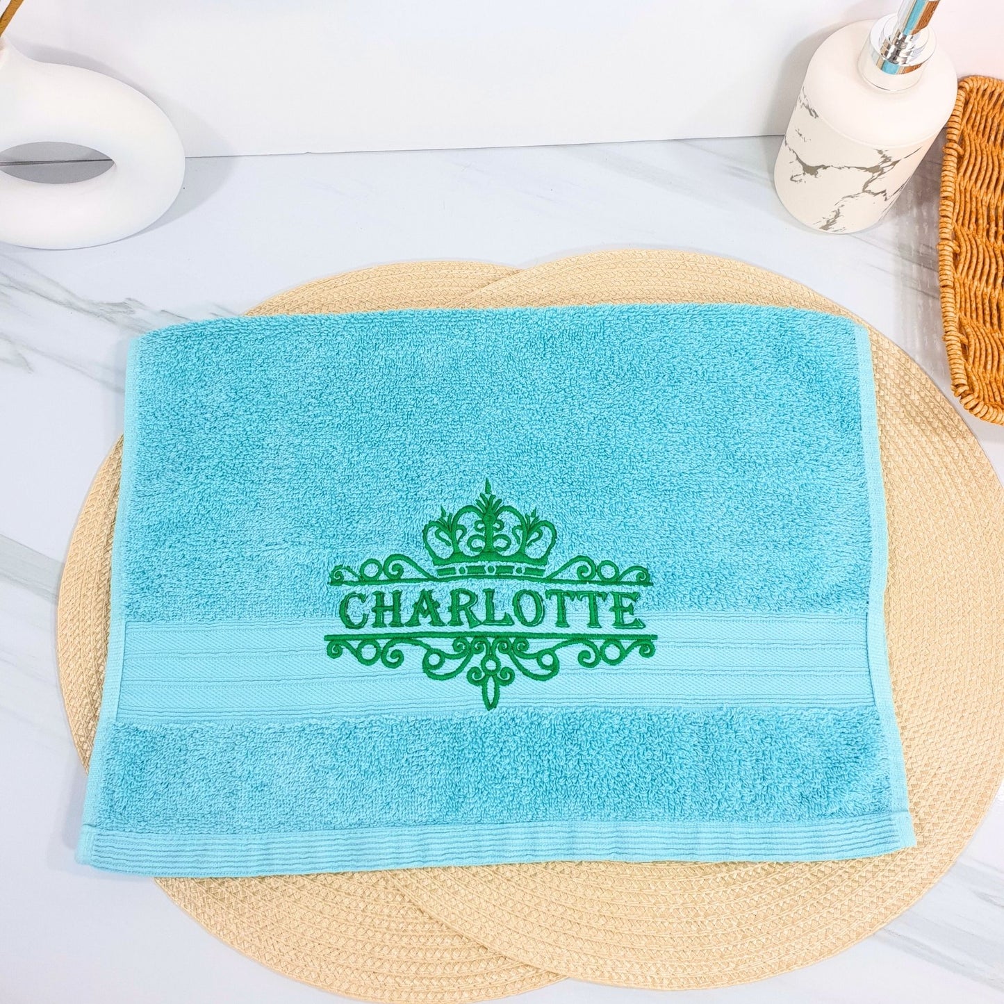 Personalised Embroidered Bath Towel with Crown Design B