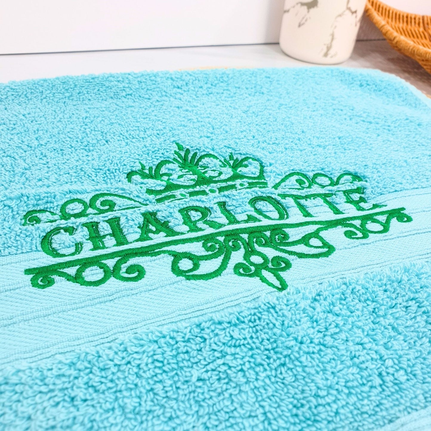Personalised Embroidered Bath Towel with Crown Design B