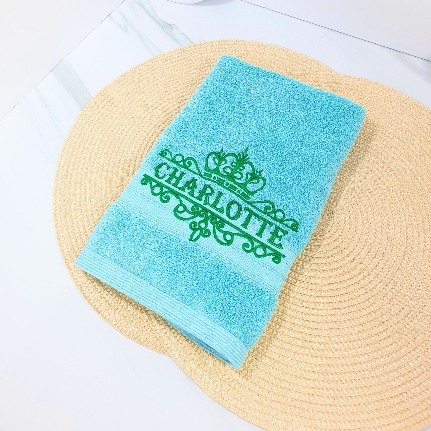 Personalised Embroidered Bath Towel with Crown Design B