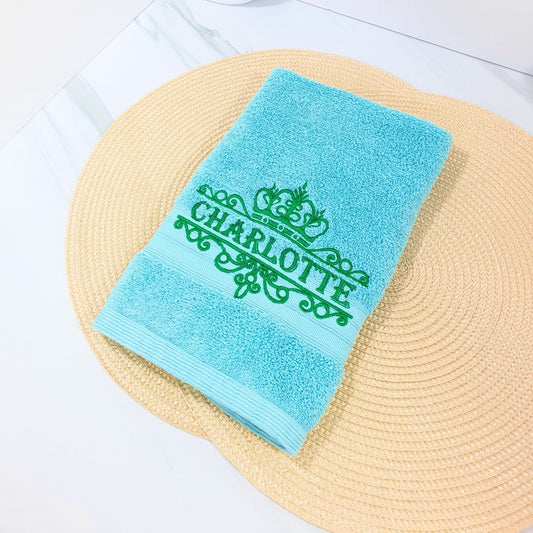 Personalised Embroidered Bath Towel with Crown Design B