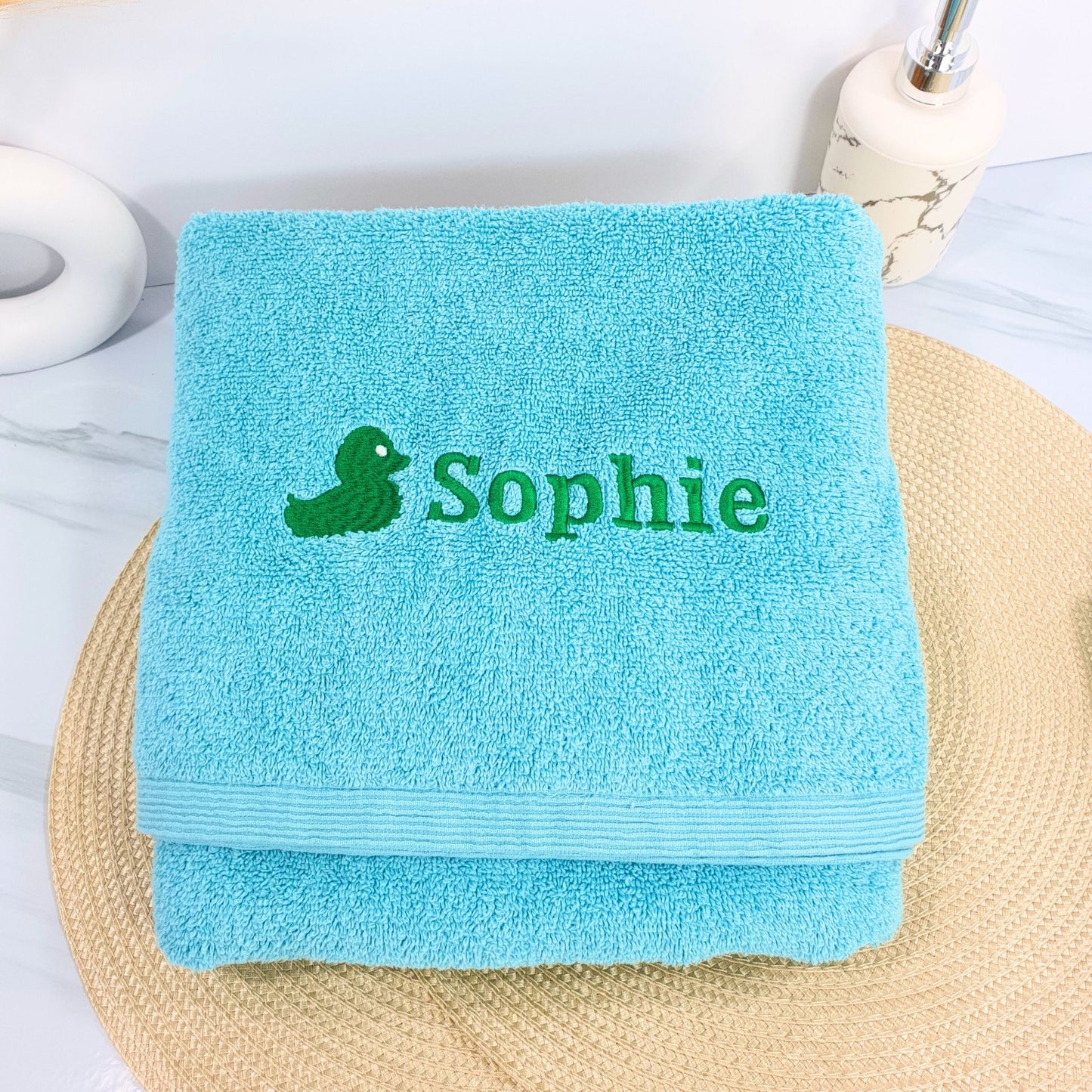 Personalised Embroidered Bath Towel for Kids - Duck