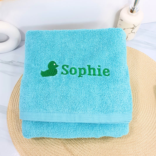 Personalised Embroidered Bath Towel for Kids - Duck