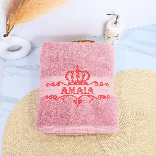 Personalised Embroidered Bath Towel with Crown Design D