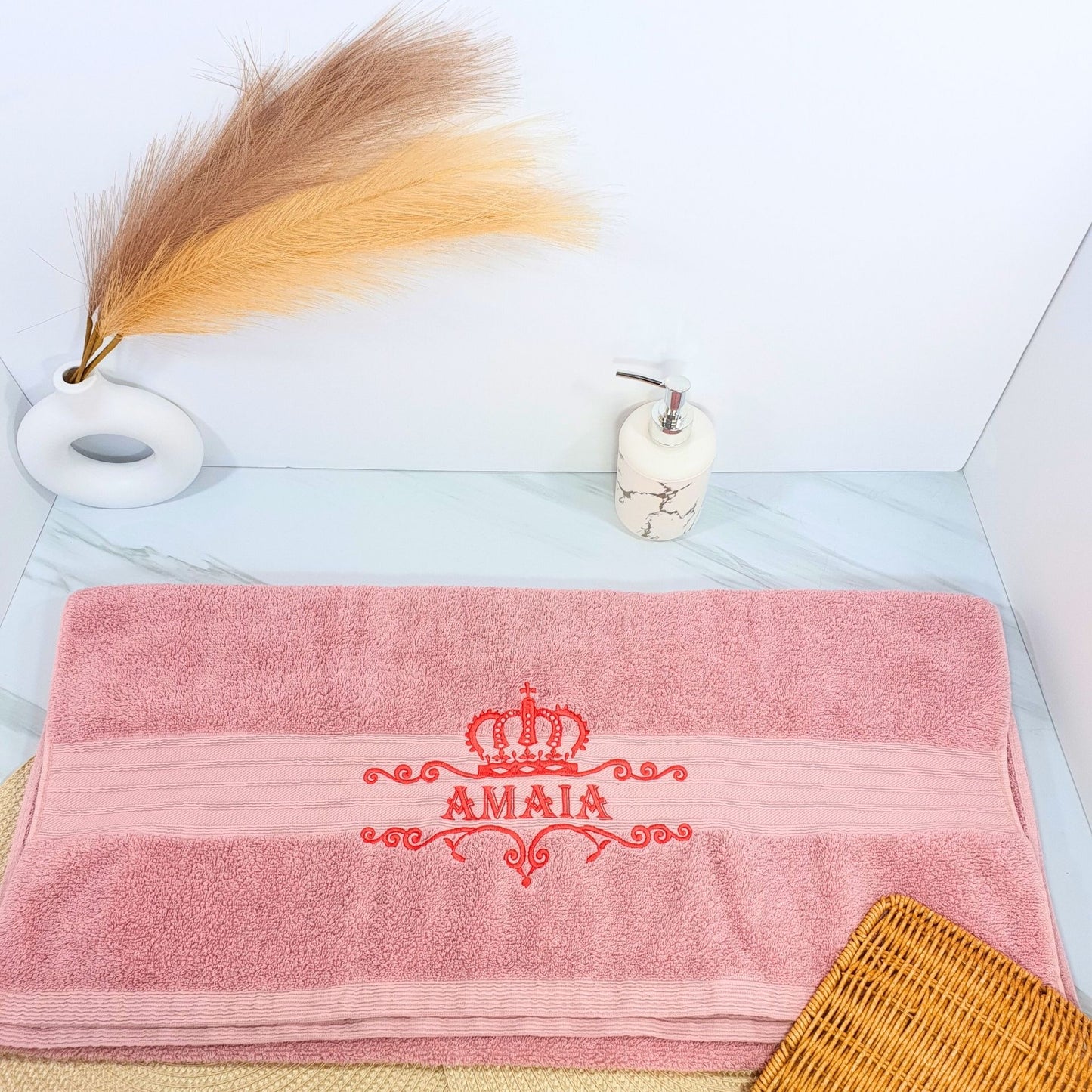 Personalised Embroidered Bath Towel with Crown Design D