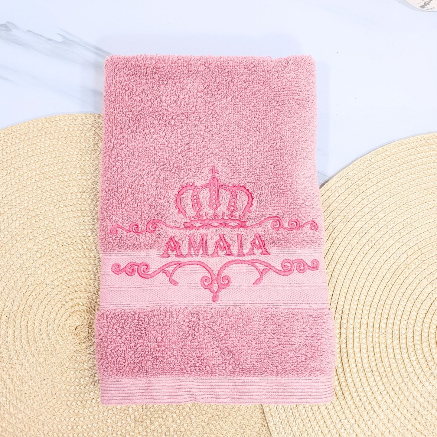 Personalised Embroidered Bath Towel with Crown Design D