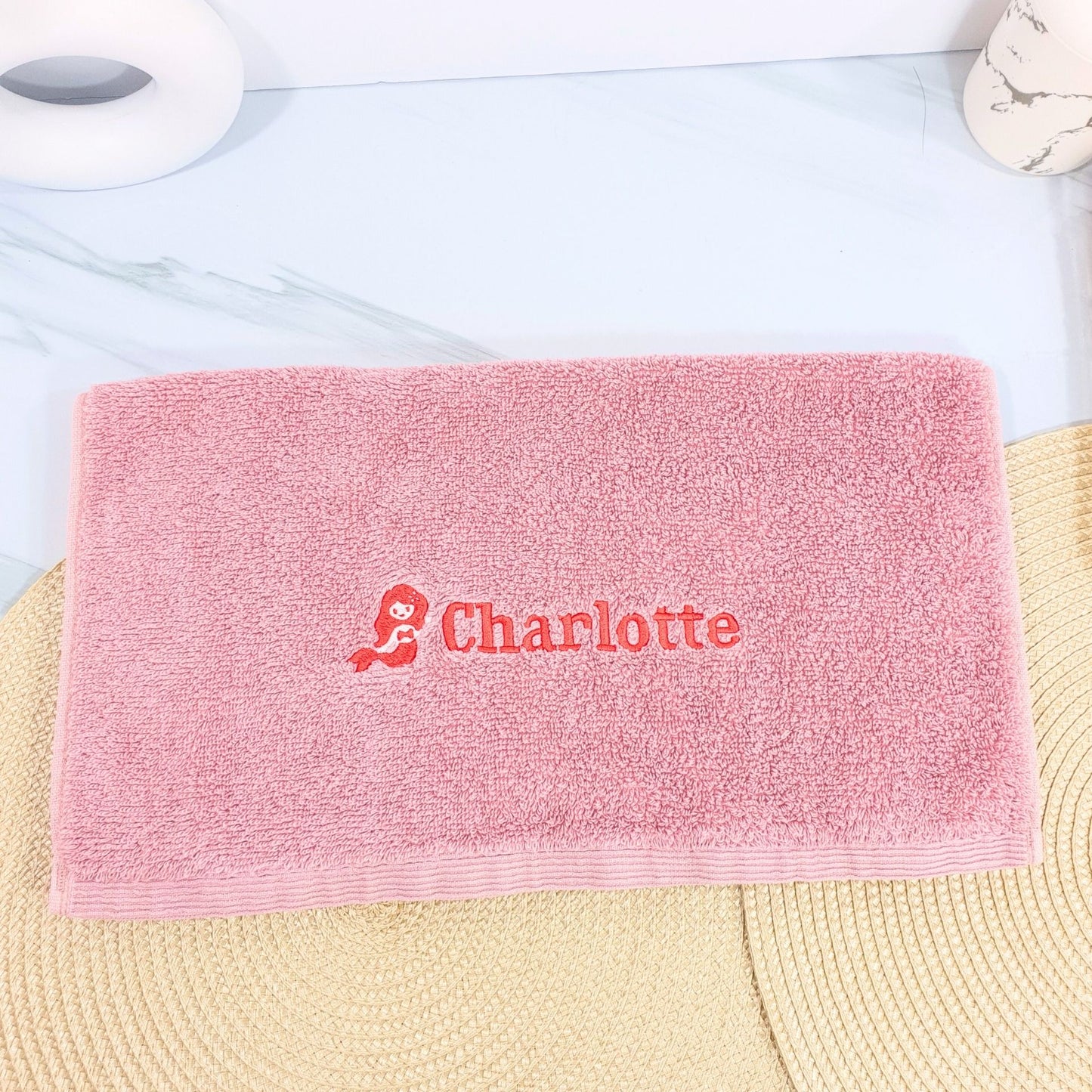 Personalised Embroidered Bath Towel for Kids - Mermaid