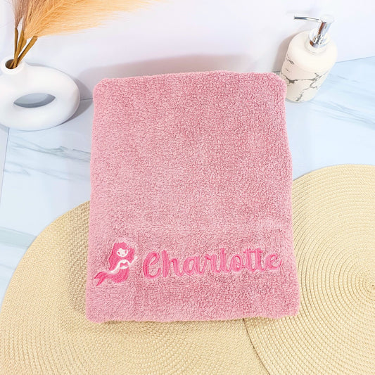 Personalised Embroidered Bath Towel for Kids - Mermaid