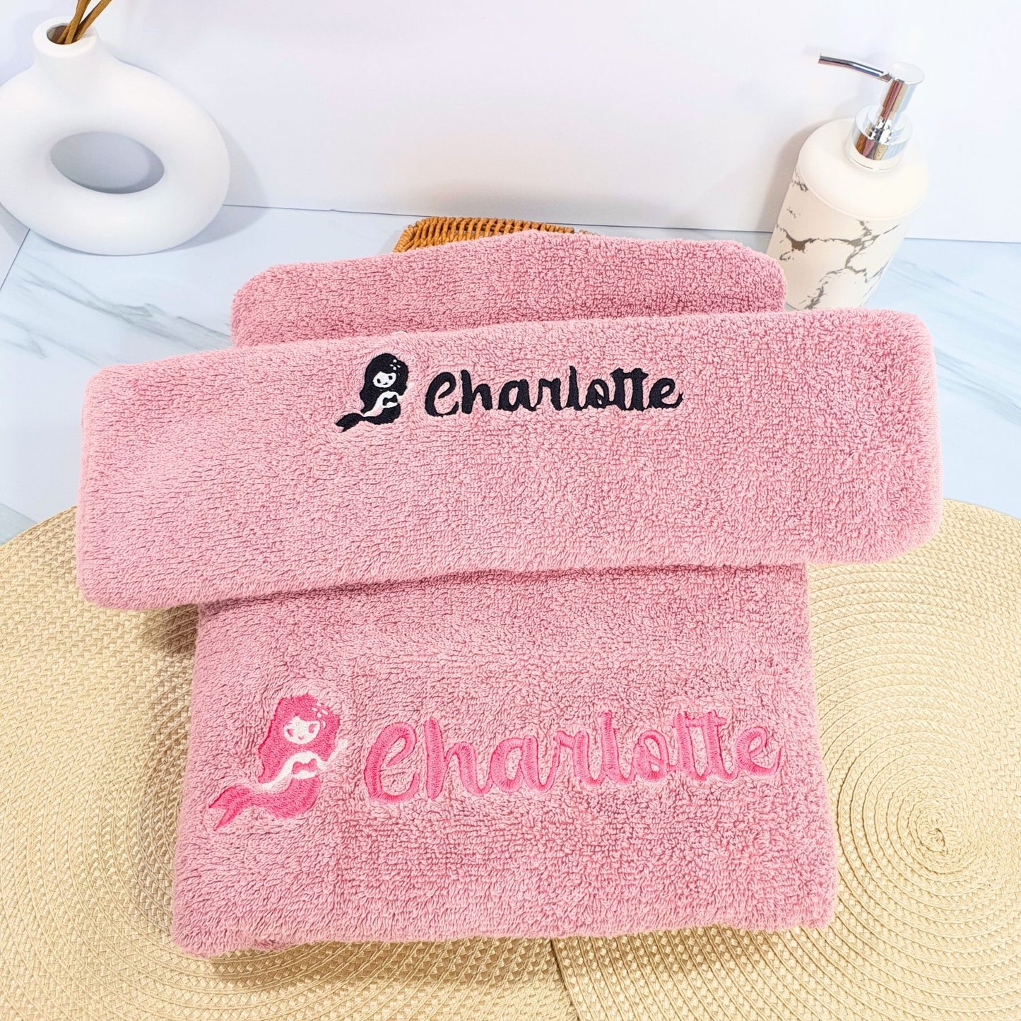 Personalised Embroidered Bath Towel for Kids - Mermaid