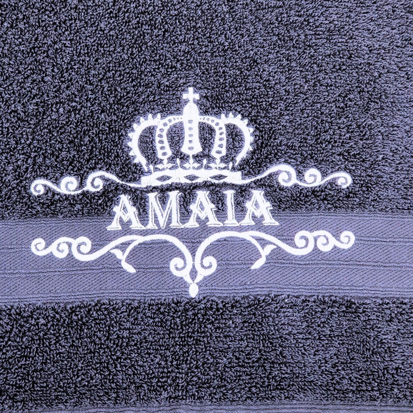 Personalised Embroidered Bath Towel with Crown Design D