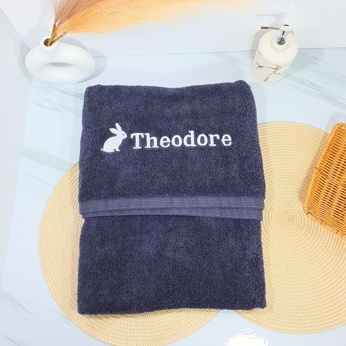 Personalised Embroidered Bath Towel for Kids - Rabbit