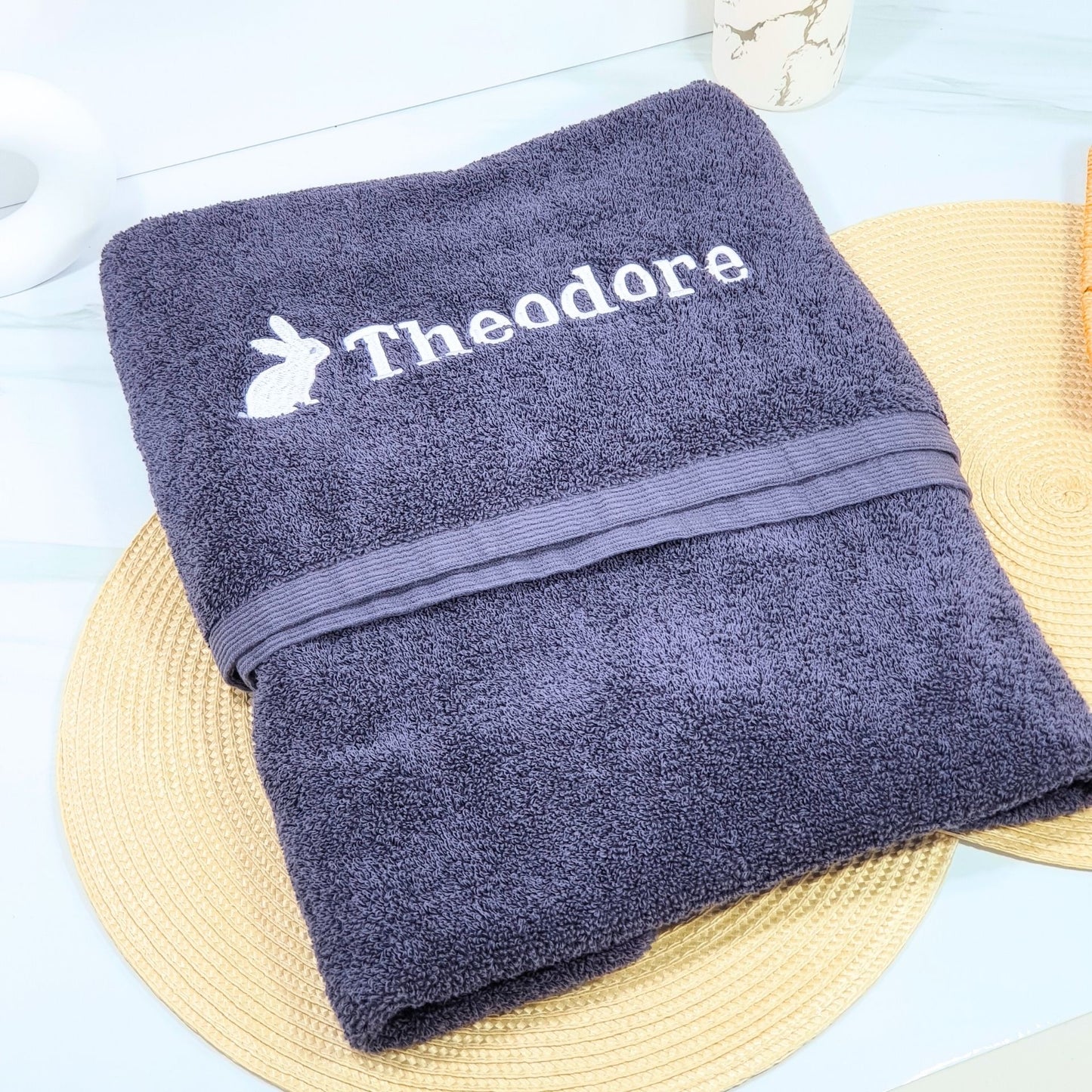 Personalised Embroidered Bath Towel for Kids - Rabbit