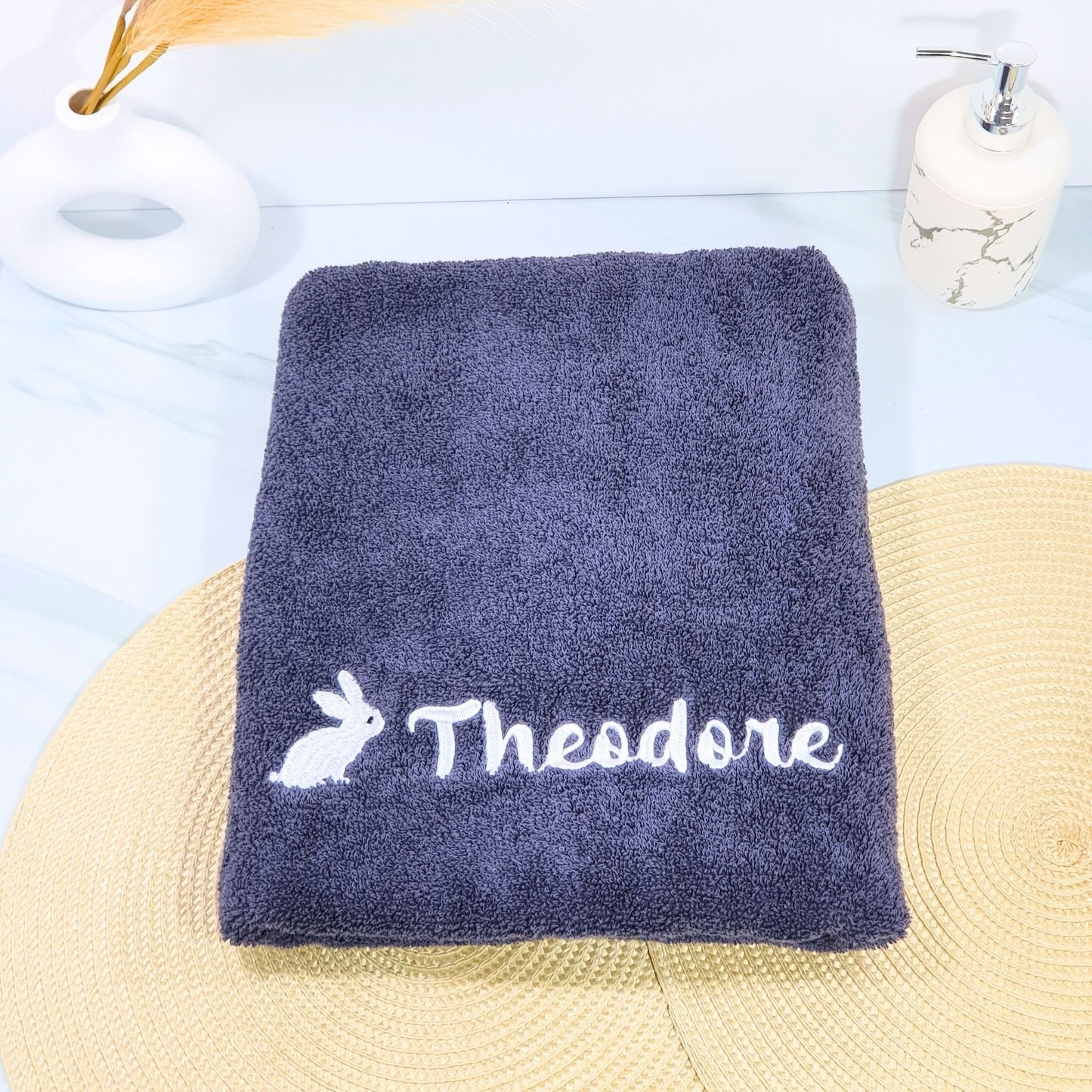Personalised Embroidered Bath Towel for Kids - Rabbit