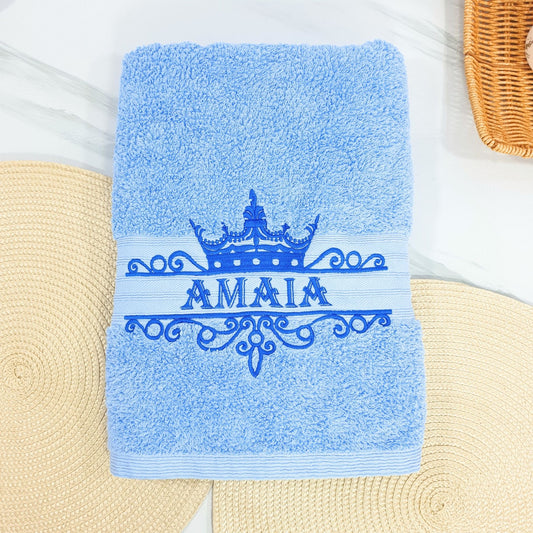 Personalised Embroidered Bath Towel with Crown Design A