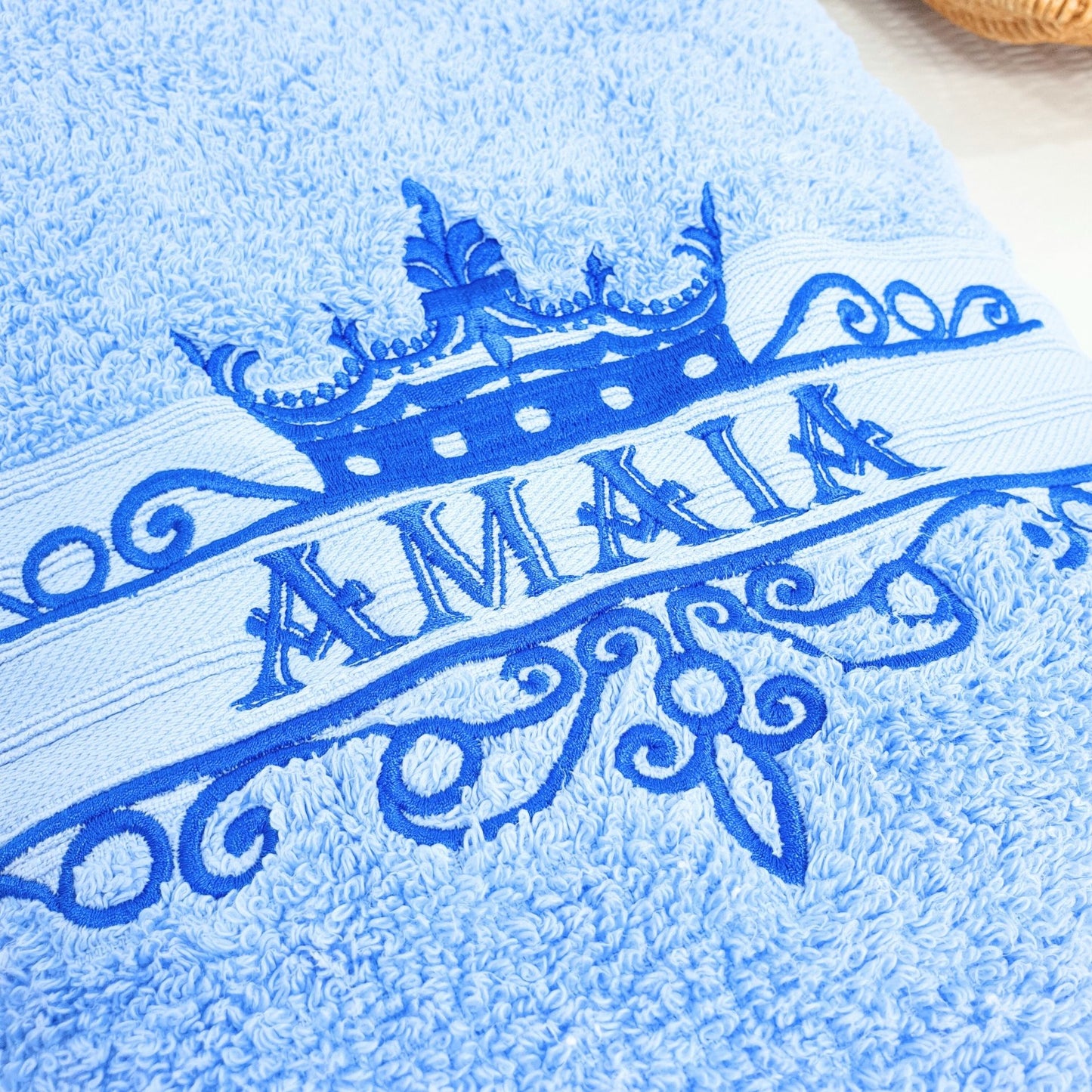 Personalised Embroidered Bath Towel with Crown Design A