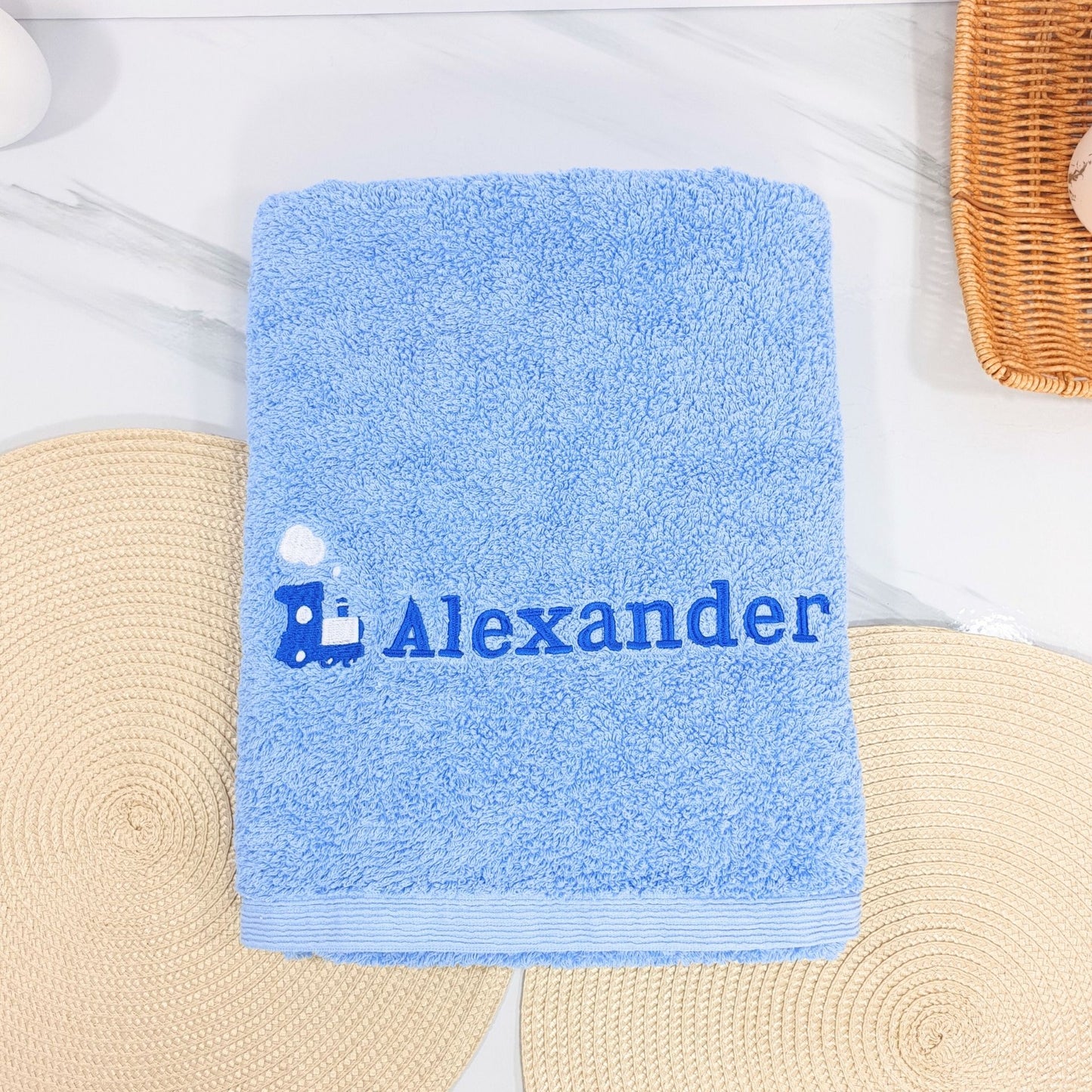 Personalised Embroidered Bath Towel for Kids - Train