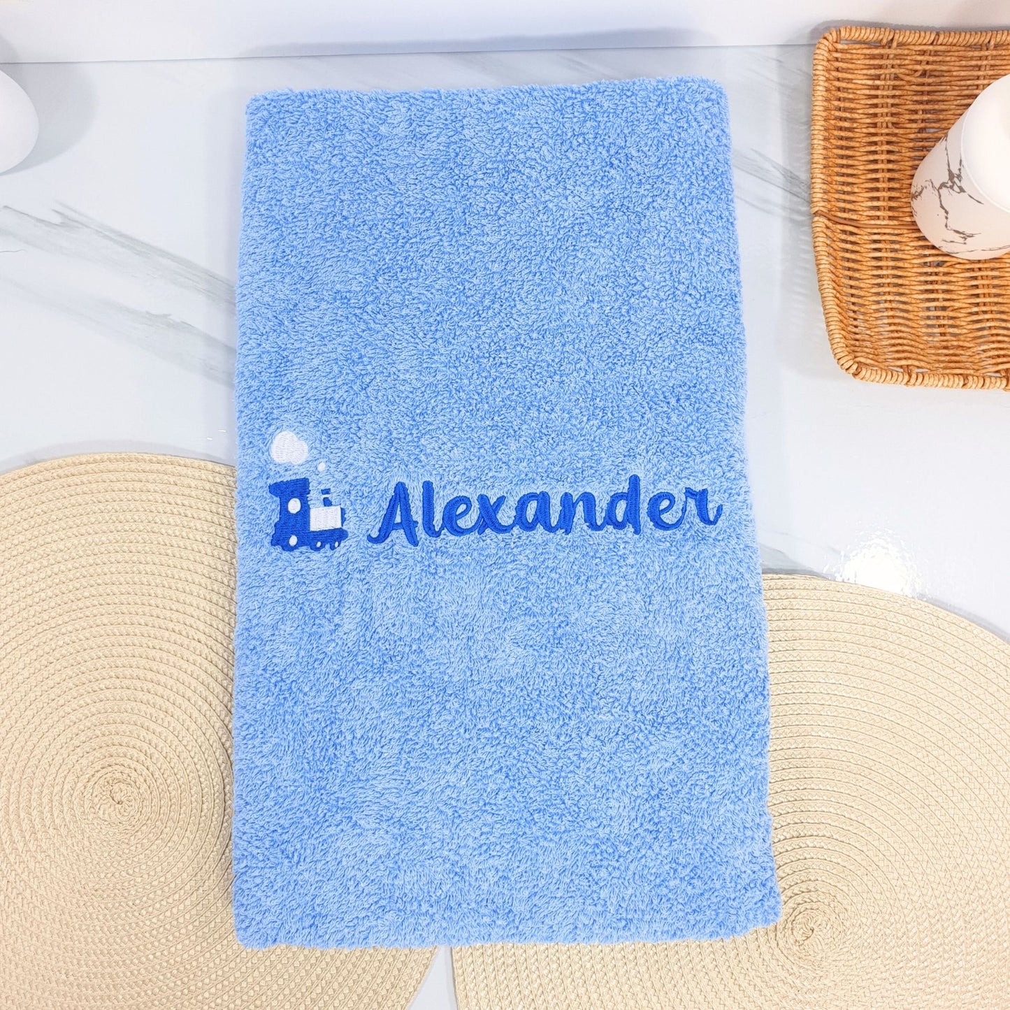 Personalised Embroidered Bath Towel for Kids - Train