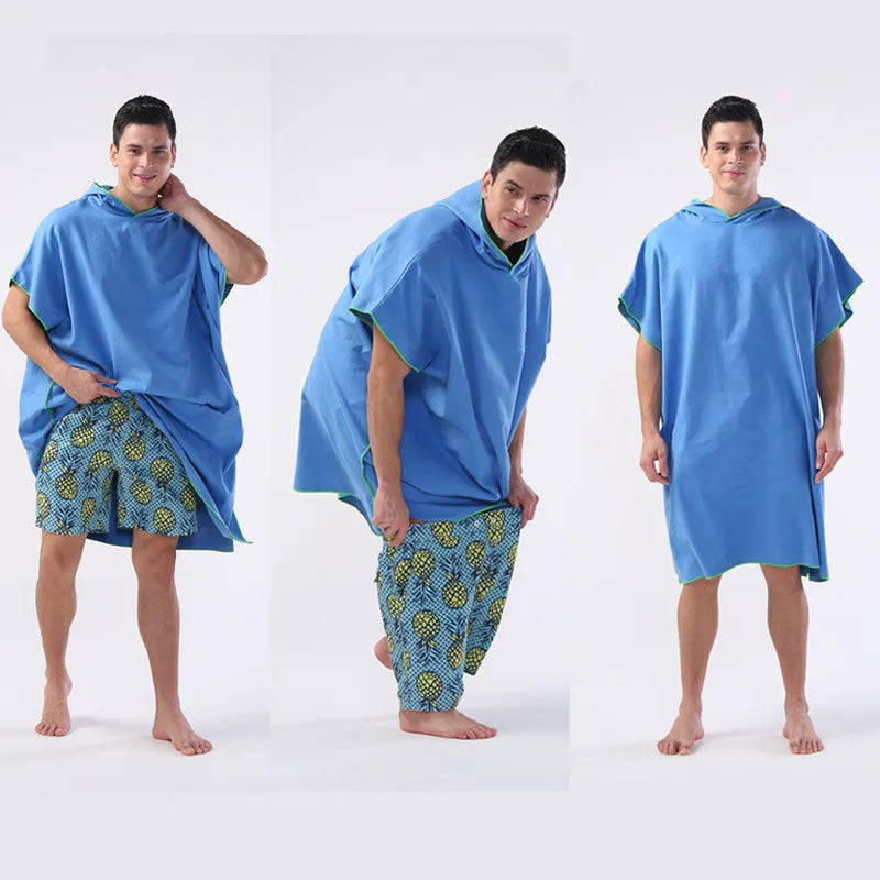 Microfiber Hooded Towel Changing Robe – Quick Dry Surf Poncho for Swim, Beach, Travel & Sauna