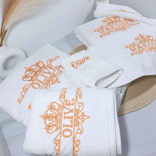 Personalised Towel Set Embroidered Name - Crown Design